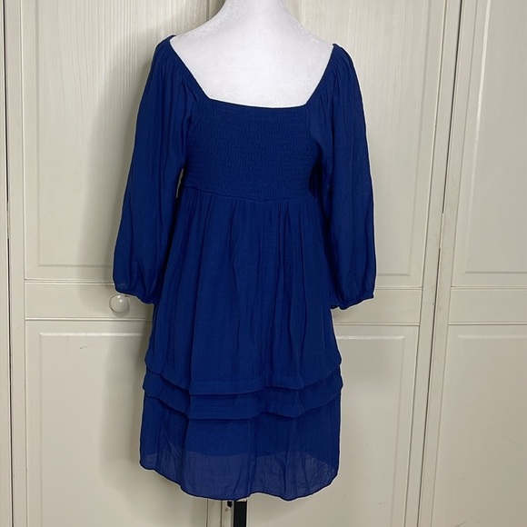 J.Gee Women’s Navy Off The Shoulder Baby Doll Crochet Lace Shirt Dress Sz PM - Picture 7 of 13